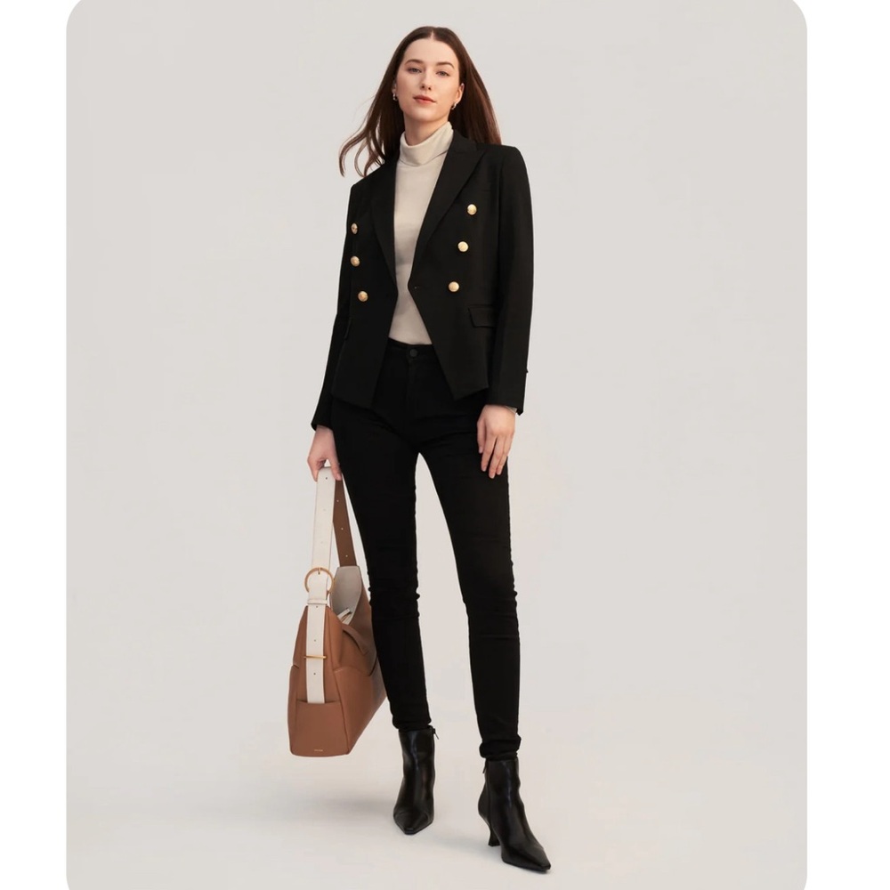 L'Agence Black Double-Breasted Blazer with Gold Buttons - Picture 2 of 16